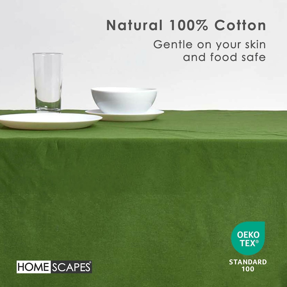 image 1 of Homescapes Dark Olive Tablecloth - 137 x 228 cm | Green | 137cm x 228cm (54" x 90")
