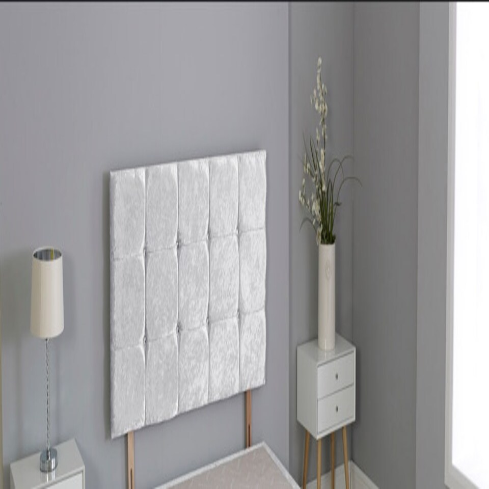 Crushed Velvet White Cube Headboard White | 2FT6 Small Single 26"inch Headboard