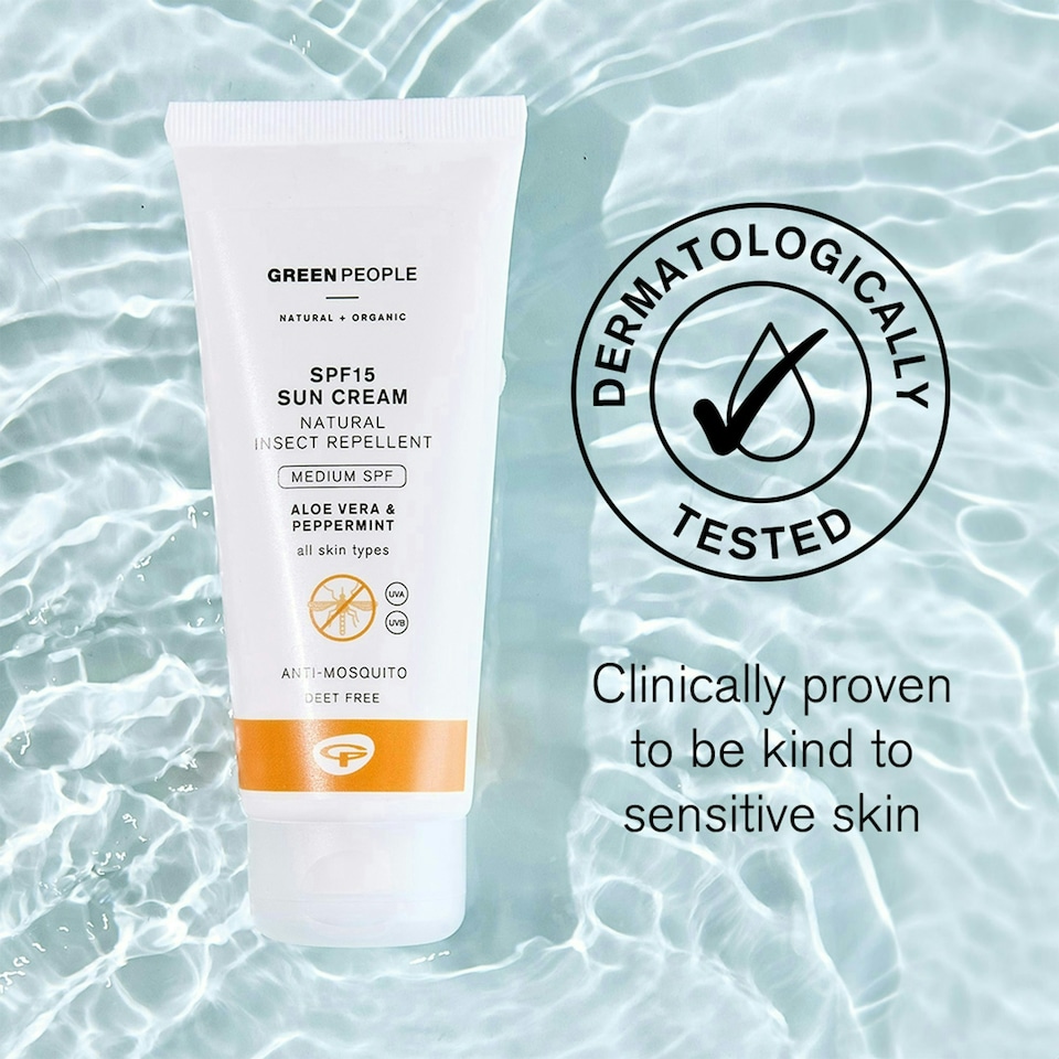 image 1 of Green People SPF15 Sun Cream with Insect Repellent - Natural, Organic Sunscreen with Citrepel75, Aloe Vera & Mint - Vegan, 100ml