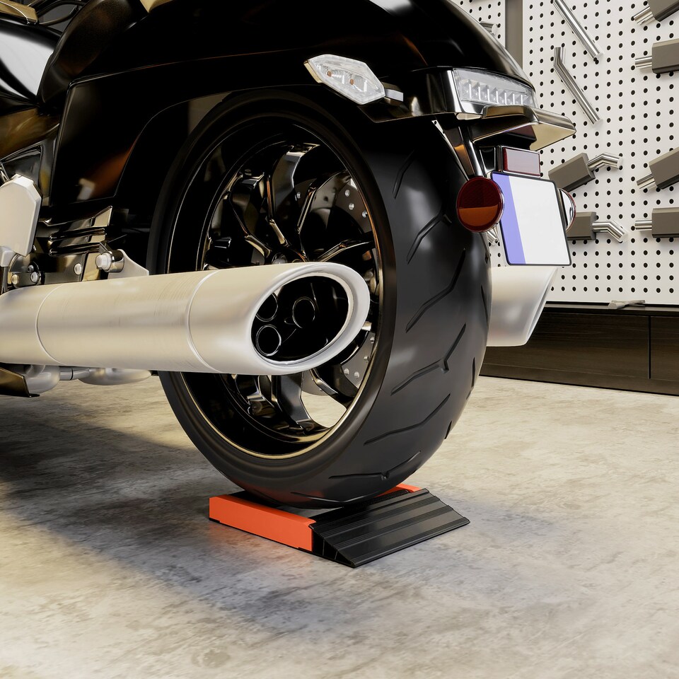 image 1 of HOMCOM Motorcycle Wheel Roller Stand for Tyre Cleaning and Chain Lubrication