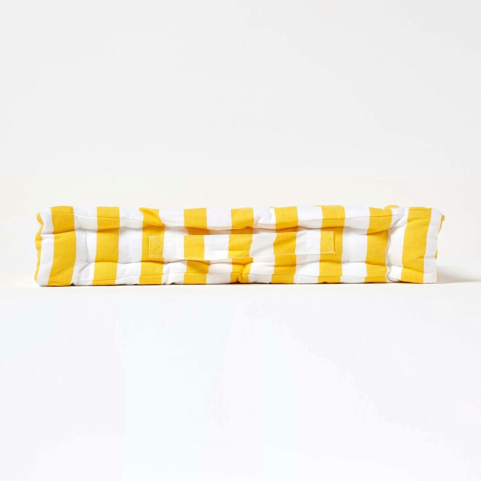 image 1 of Homescapes Cotton Yellow Thick Stripe Floor Cushion - 40 x 40 cm | Yellow | 40 x 40 cm