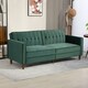 image 2 of HOMCOM Convertible Sofa Bed, 189cm Click Clack 3 Seater Sofa Bed, Button Tufted Velvet Sleeper Couch with Split Reclining Backrest and Rubber Wood Legs, Green