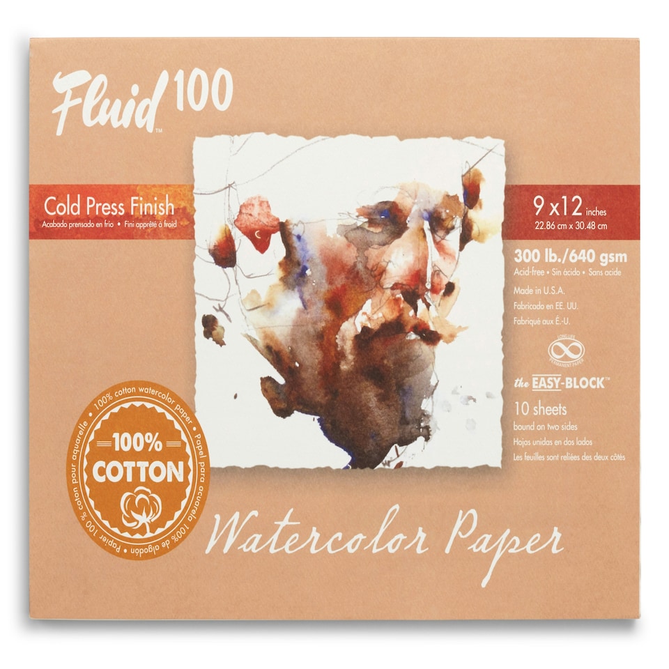Speedball Fluid 100 300lb Cold Press Watercolour Paper Block, White, 9 x 12inch