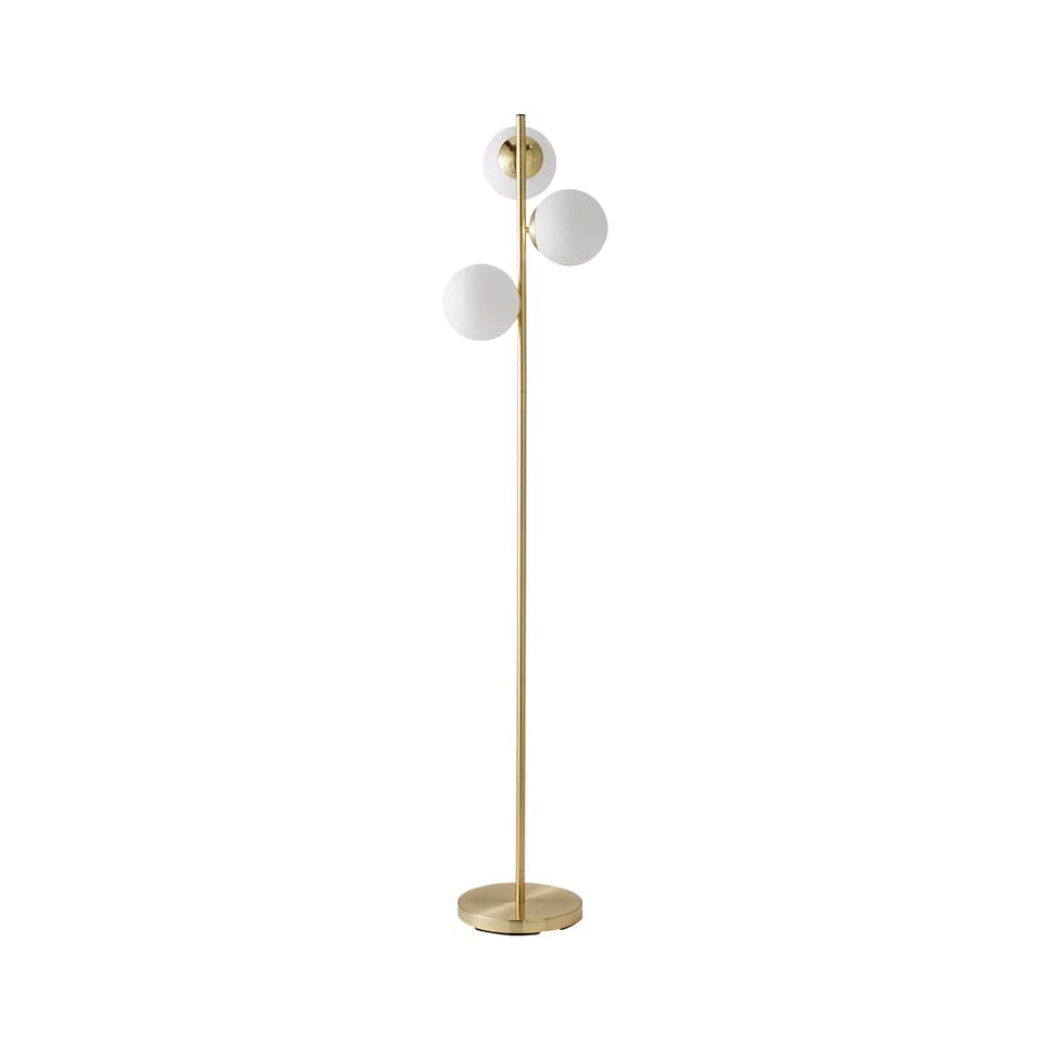 image 1 of ValueLights Jas 3 Gold Metal Floor Lamp White Frosted Glass Shades | Gold | White