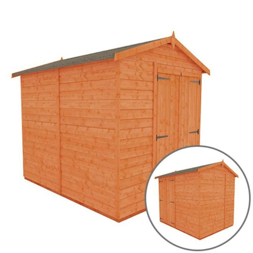 image 1 of 8 x 6 (2.38m x 1.75m) Windowless Wooden Tongue and Groove APEX Shed + Double Doors (12mm T&G Floor and Roof) (8ft x 6ft) (8x6)