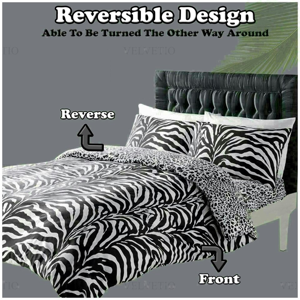 image 1 of Zebra Skin Printed Duvet Cover Set Reversible Polycotton Beddings White | Single