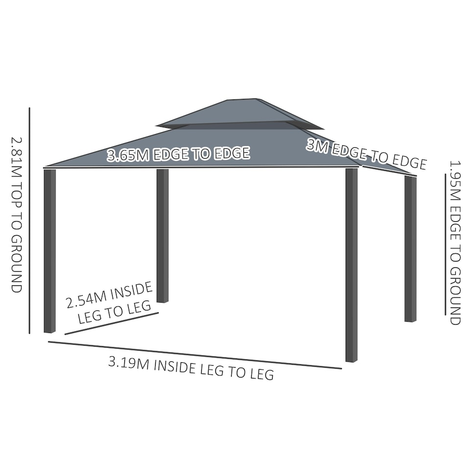 image 1 of Outsunny 3m x 3.7m Aluminium Outdoor Hardtop Gazebo Canopy 2-Tier Roof
