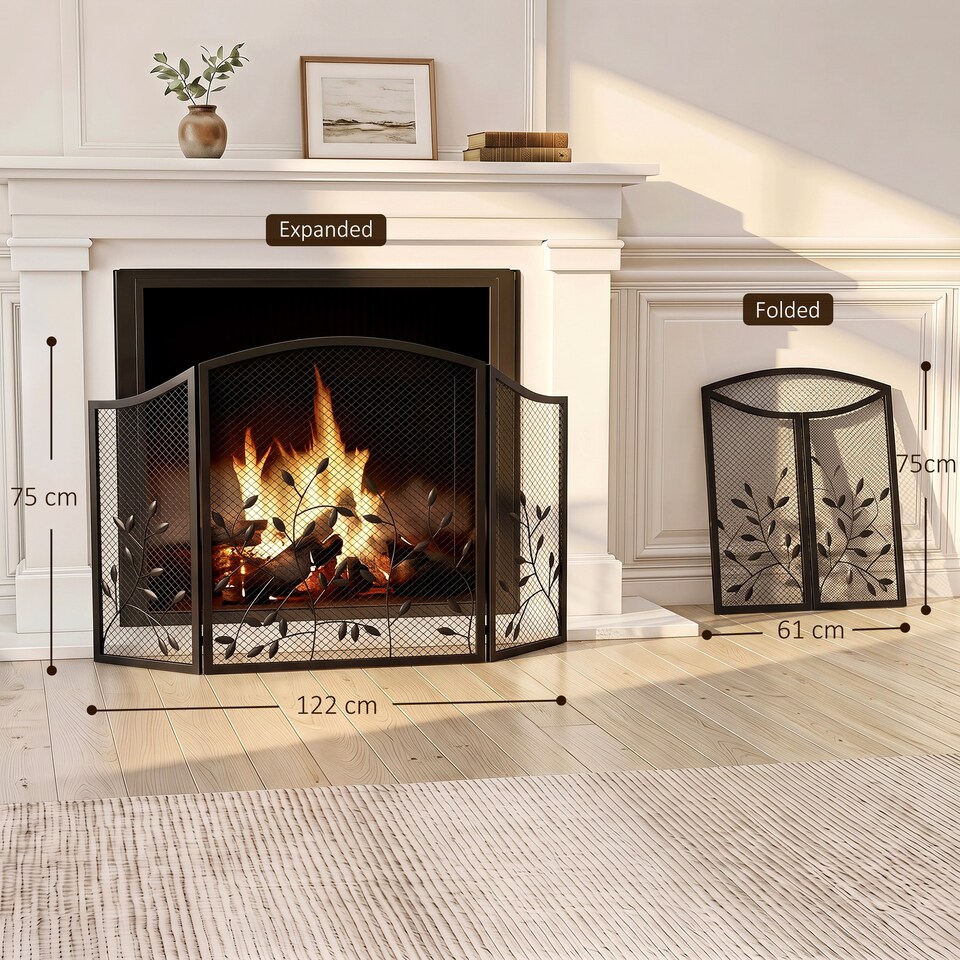 image 1 of HOMCOM 3-Panel Folding Fireplace Screen for Protection, Black
