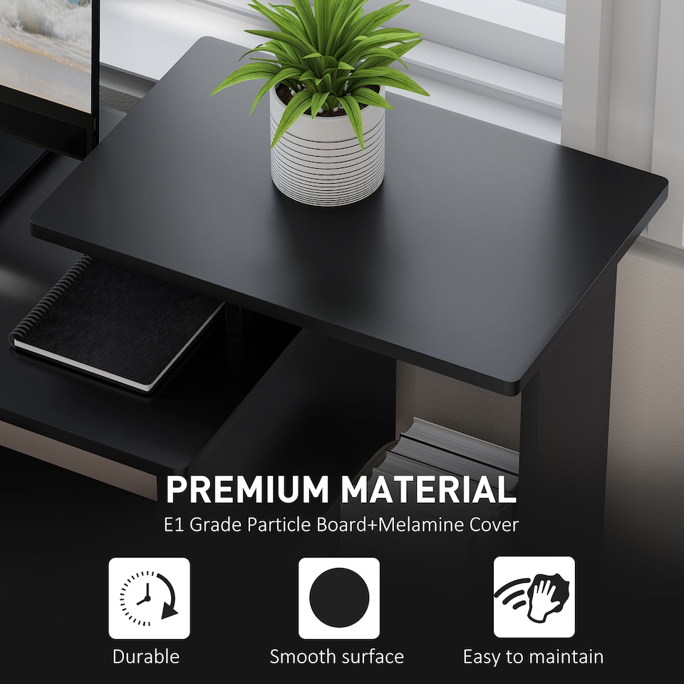 image 1 of HOMCOM Computer Desk with Sliding Keyboard Tray Storage Drawer Shelf Home Office Workstation Black