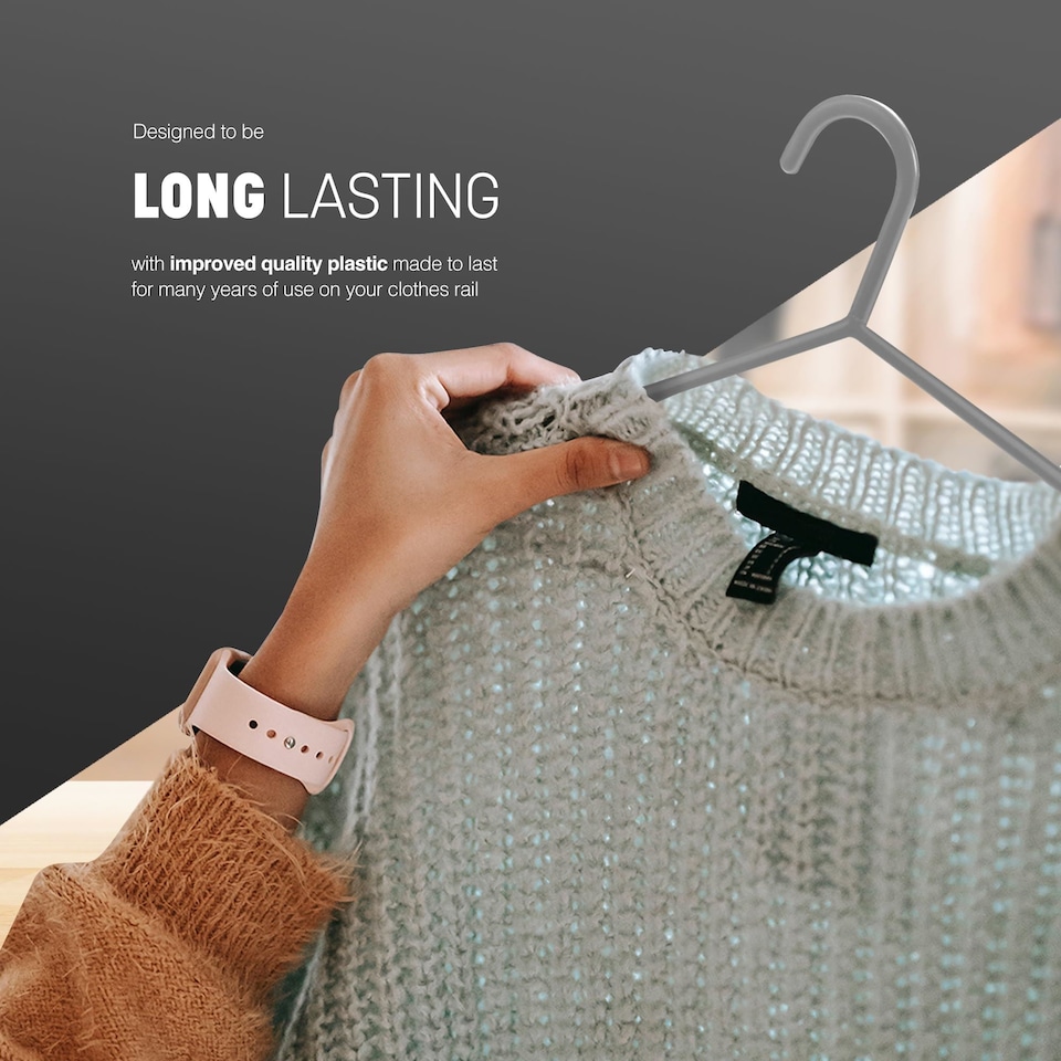 image 1 of Keplin Adult Plastic Coat Hangers Strong Slim Space Saving with Trouser Bar and Hooks