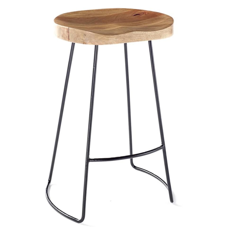 image 1 of Solid Hard Wood Black Metal Breakfast Bar Kitchen Pub Café Stool Wooden H 70 x W 52 x D 36 cm