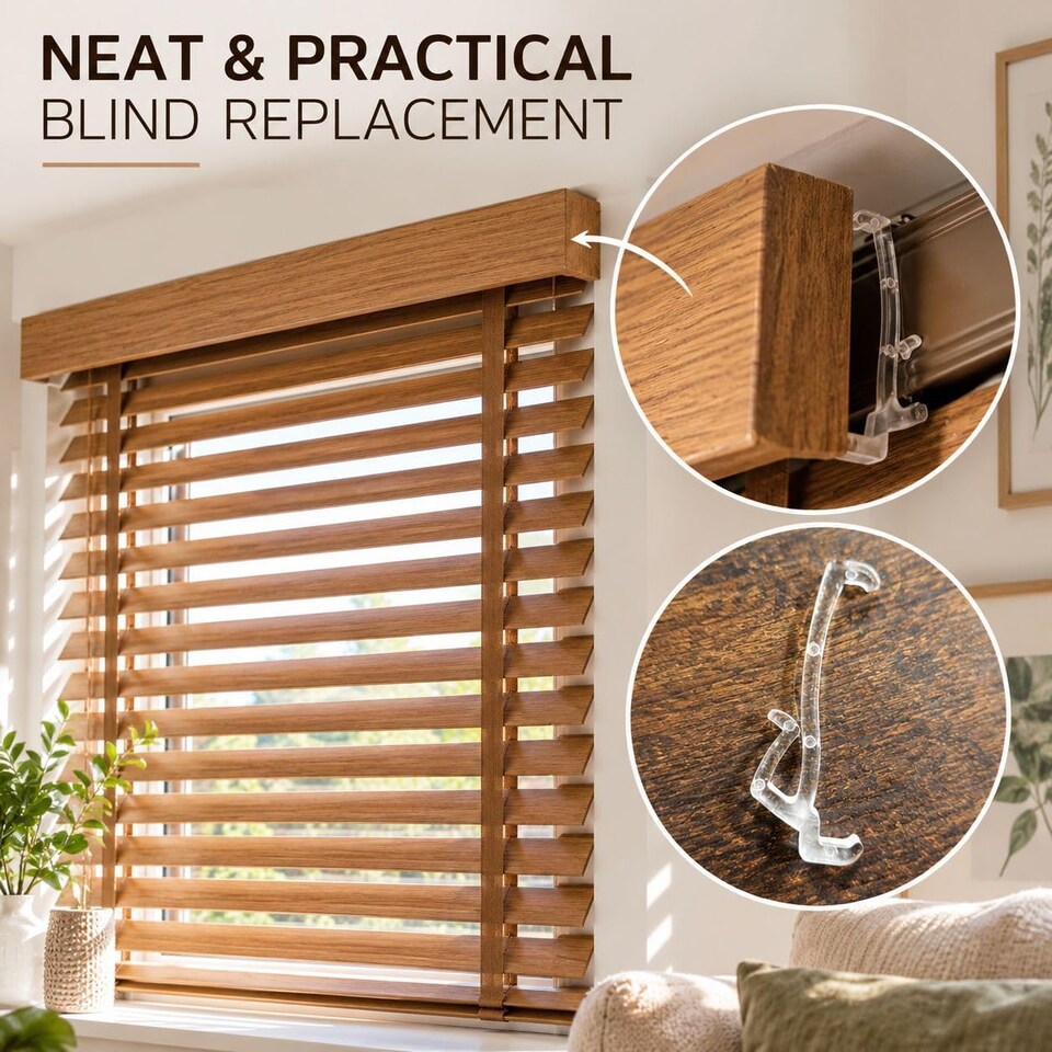 image 1 of 65mm Valance Pelmet Clips for Wood Venetian Blinds Clear Pack of 4