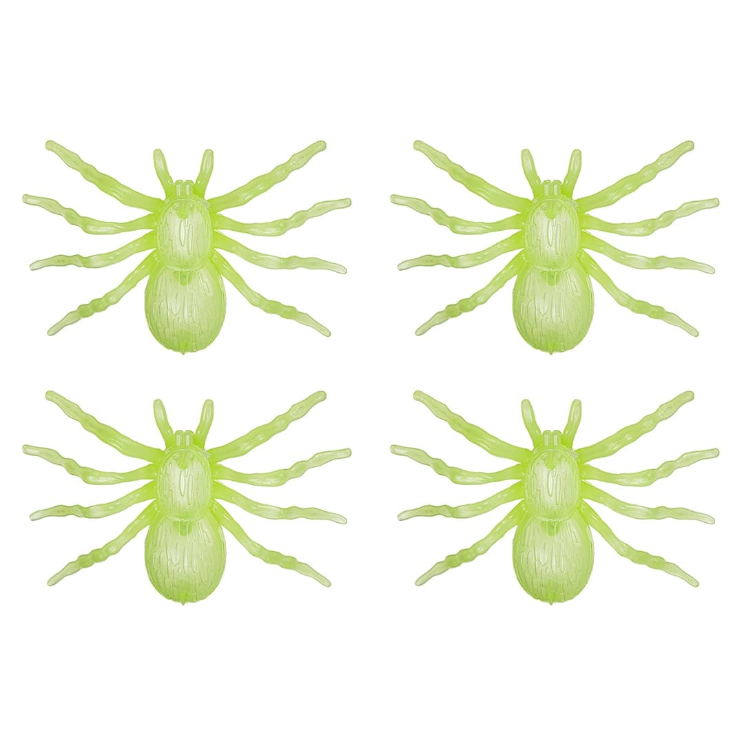 Large Glow In The Dark Plastic Halloween Spiders - Pack of 4