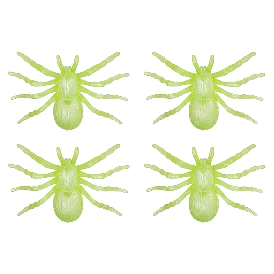 image 1 of Large Glow In The Dark Plastic Halloween Spiders - Pack of 4