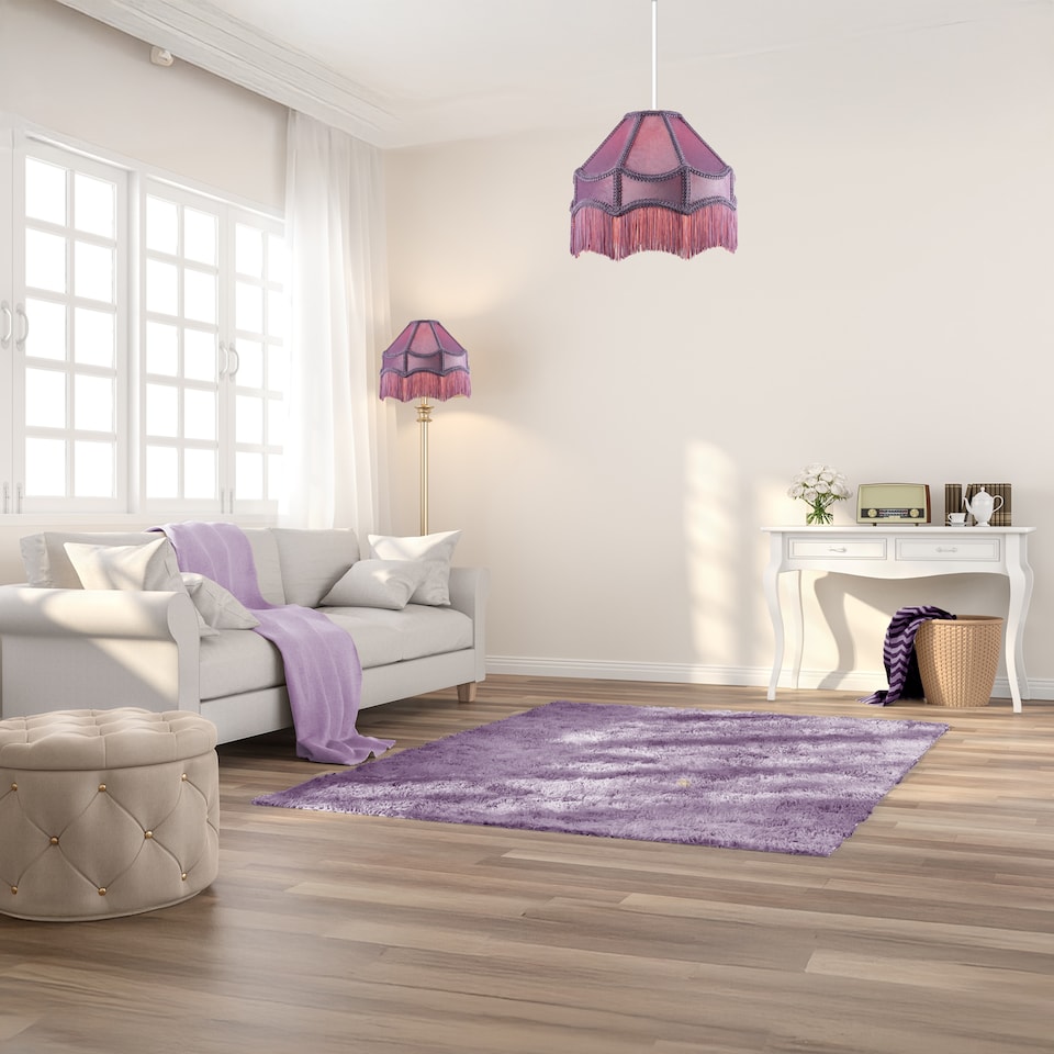 image 1 of Traditional Victorian Empire Lampshade in Soft Lilac Velvet with Tassels | Purple | 12"