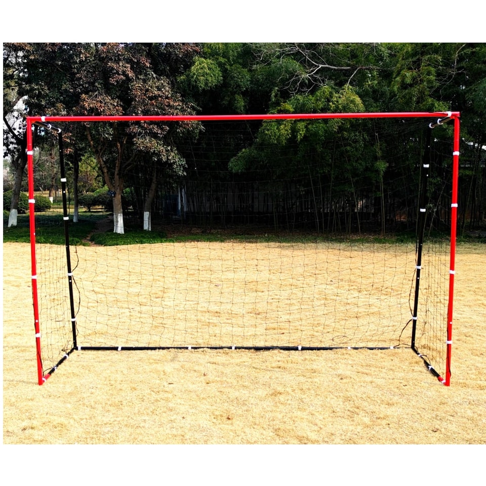 image 1 of Rexco Football Goal Posts Net Soccer Practise Garden Training Black Red 3m x 2m x 1m