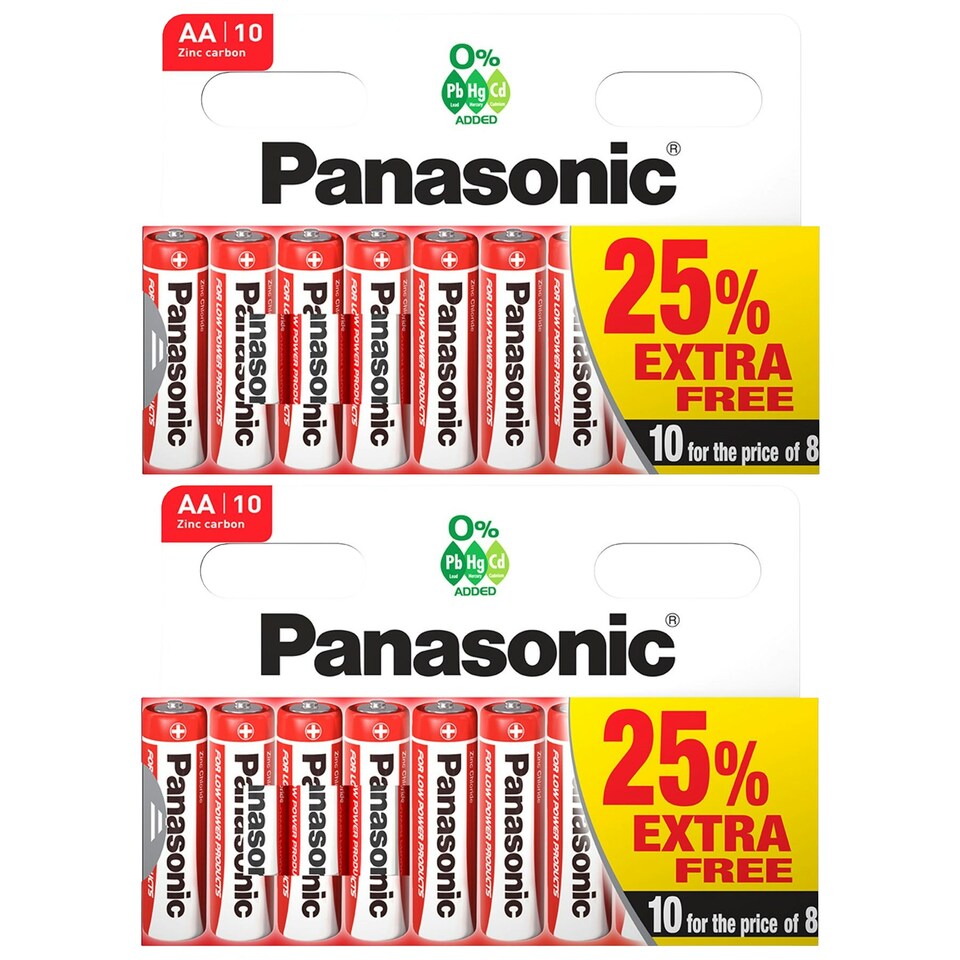 image 1 of 2x Panasonic Zinc Carbon AA Batteries - Pack of 10 AA