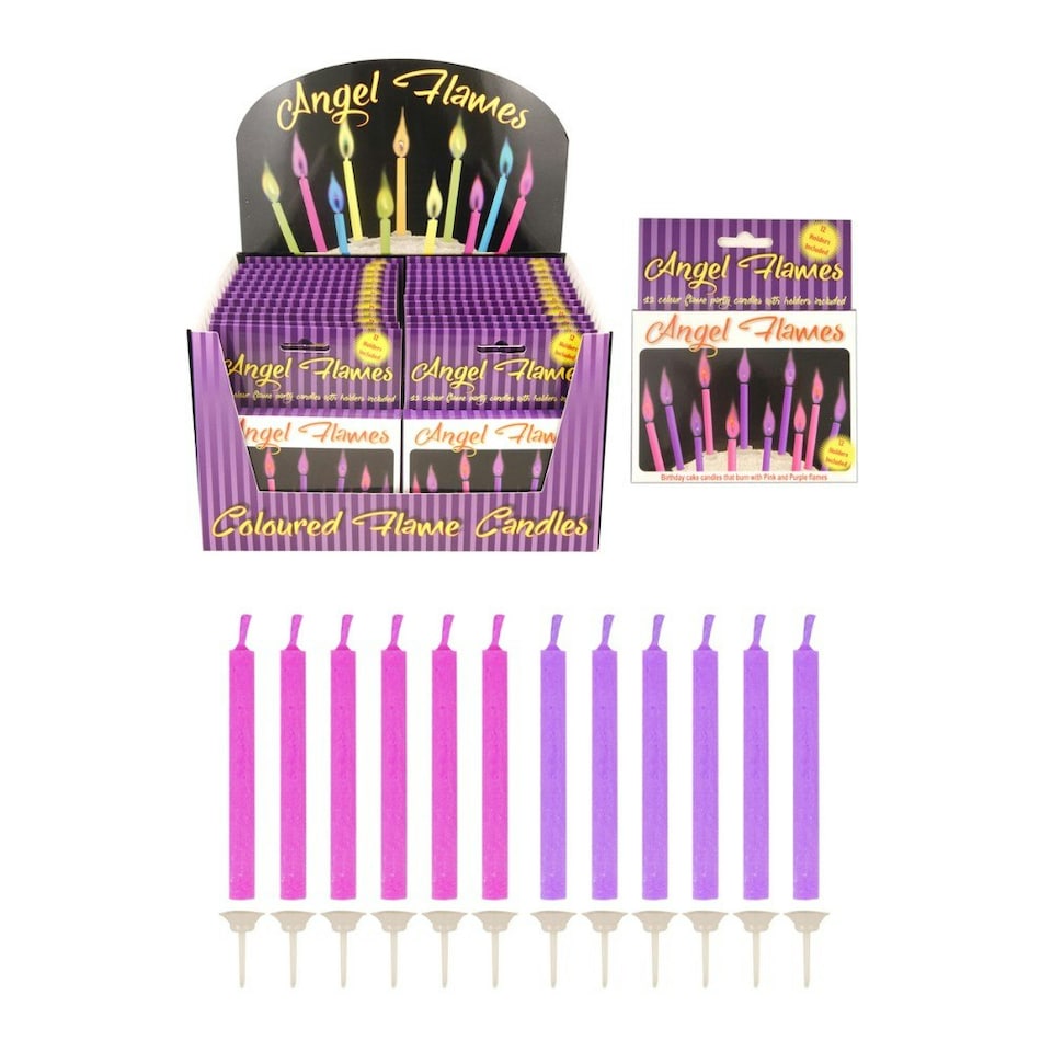 image 1 of Pack of 12 Pink and Purple Colour Angel Flames Candles - Girls Birthday