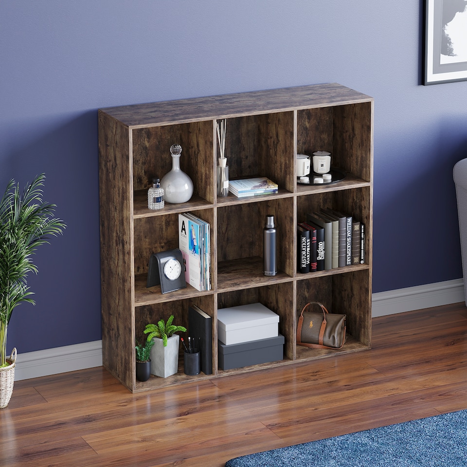image 1 of Vida Designs Durham 3x3 Cube Storage Bookcase Display Unit, Dark Wood