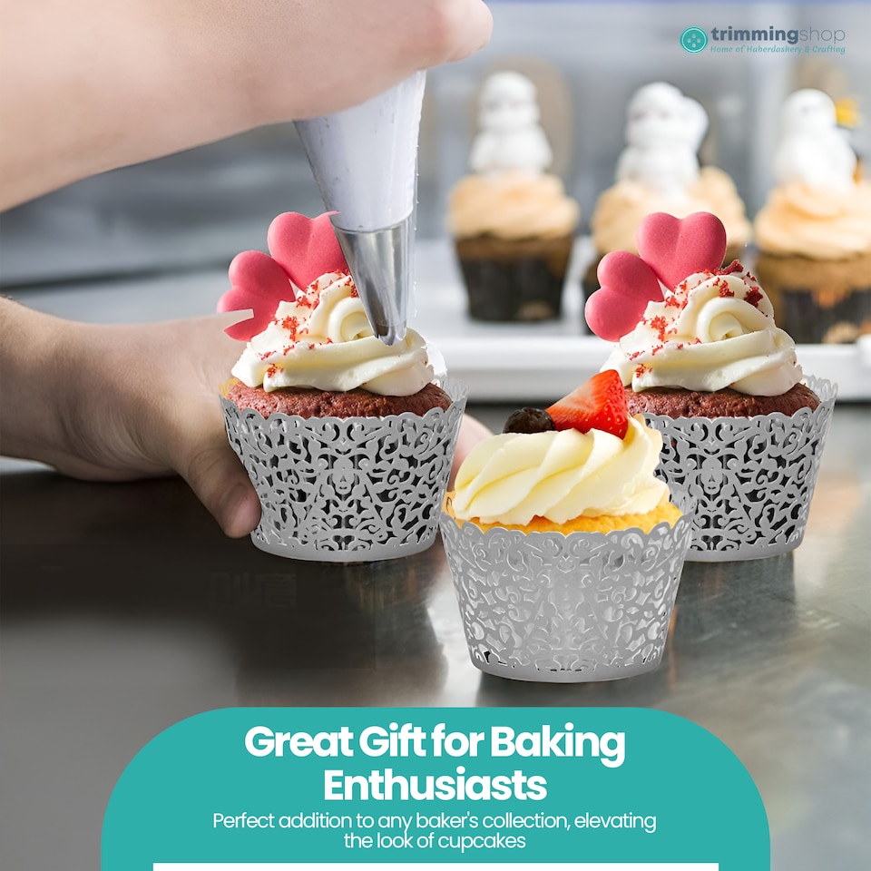 image 1 of Cupcake Wrappers Laser Cut Floral Design Paper Cup Holders - 25pcs