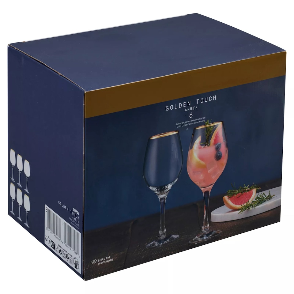 image 1 of Amber Gold Rimmed Wine Glass Drinking Glasses Sets Gift | Clear | Clear