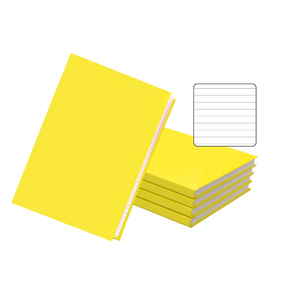image 1 of Pack of 5 A5 160 Pages 8mm Ruled Yellow Casebound Notebooks