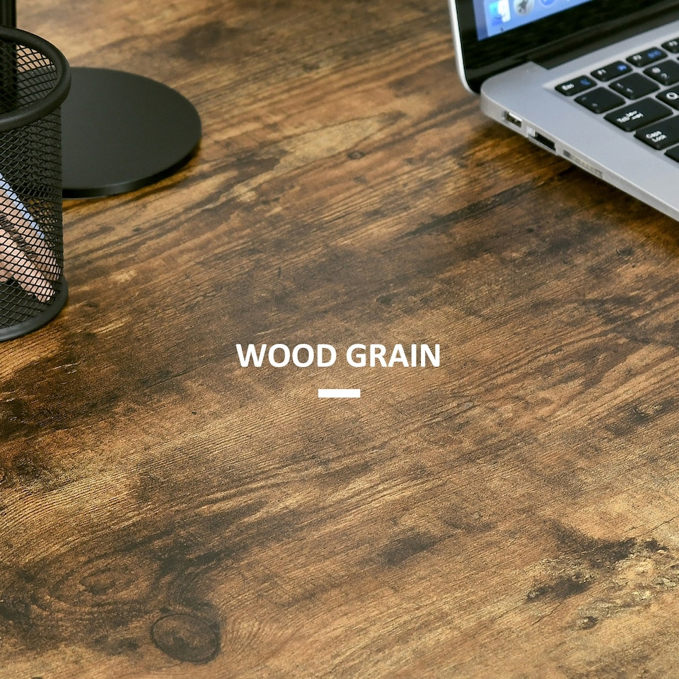 image 1 of HOMCOM 100cm Computer Table with Shelves and Steel Frame, Rustic Brown | Brown | Black | 100W x 60D x 76H cm