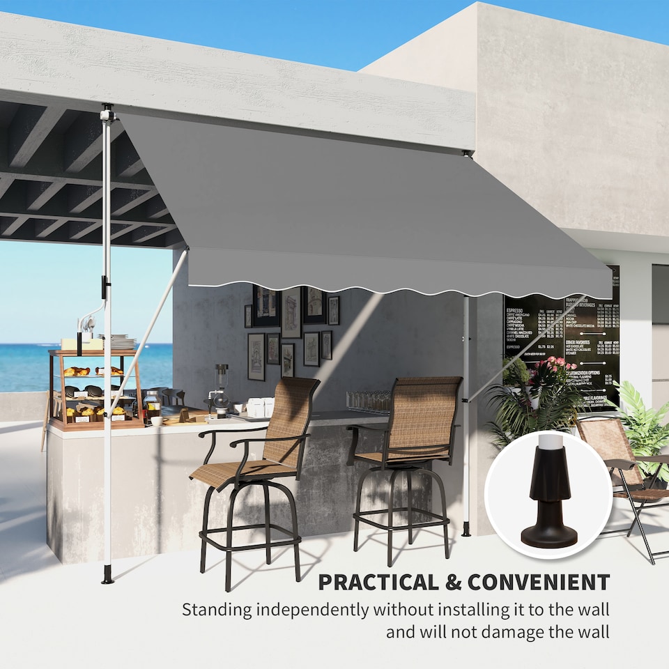 image 1 of Outsunny 3 x 1.5 m Retractable patio Awning Floor-to-ceiling shade, Grey | Grey | 1