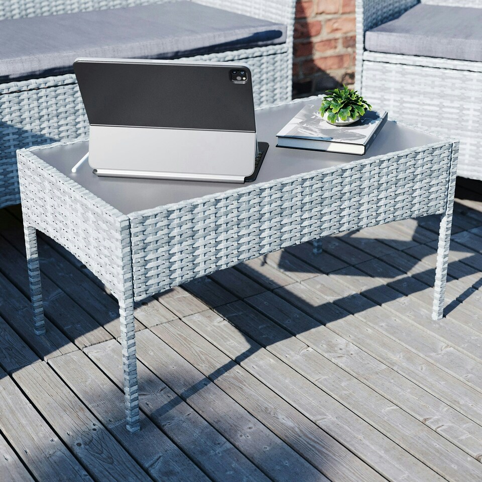 image 1 of Garden Vida Kendal 4 Seater Rattan Set Chair Sofa Coffee Table Outdoor Garden Furniture, Grey
