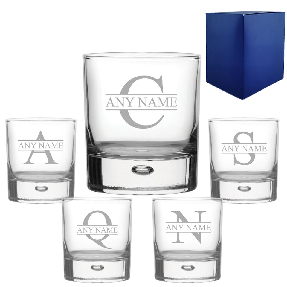 image 1 of Personalised Engraved Novelty 11.5oz Bubble Whisky Glass Initial Name