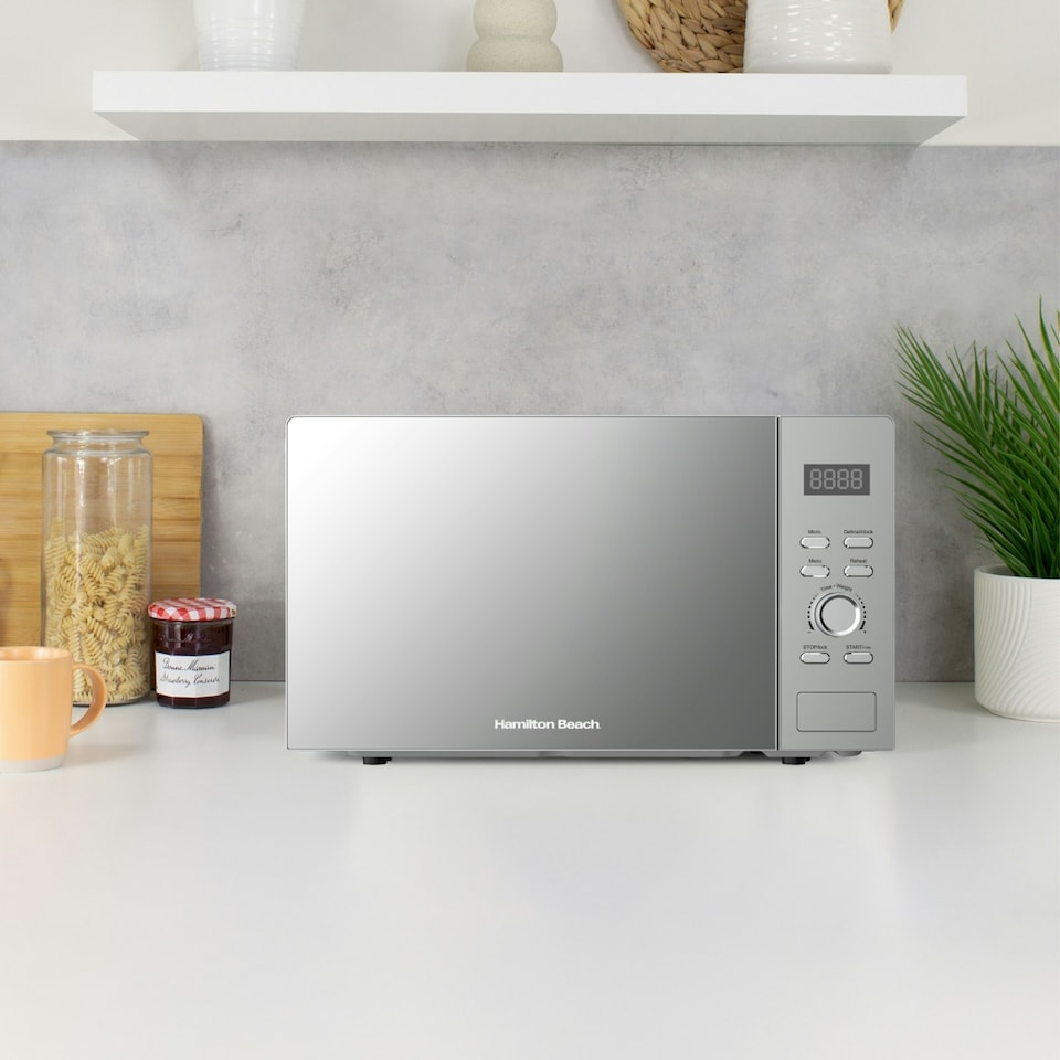 image 1 of Hamilton Beach Microwave, 30L, 950W, Family-Size, Digital Controls, 8 Pre-Set Programs, 5 Power Levels, Large Capacity, Defrost Function, Child Lock, Silver