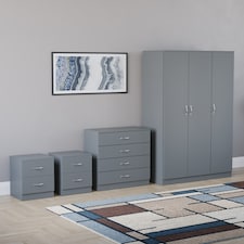 Vida Designs Riano 4 Piece Bedroom Set (2 Drawer Bedside Chest, 4 Drawer Chest, 3 Door Wardrobe), Grey (6)