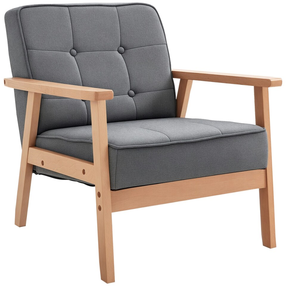 image 1 of HOMCOM Accent Chair Linen Armchair w/ Armrests for Living Room Grey Natural