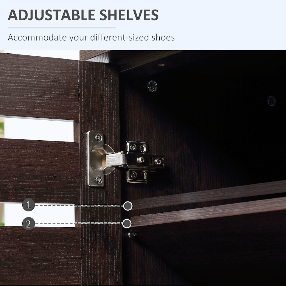 image 1 of HOMCOM Narrow Shoe Cabinet for Entryway, 5-Tier Slim Shoe Storage Cabinet with 2 Slatted Doors and Adjustable Shelves for 15 Pairs, Dark Brown | Brown