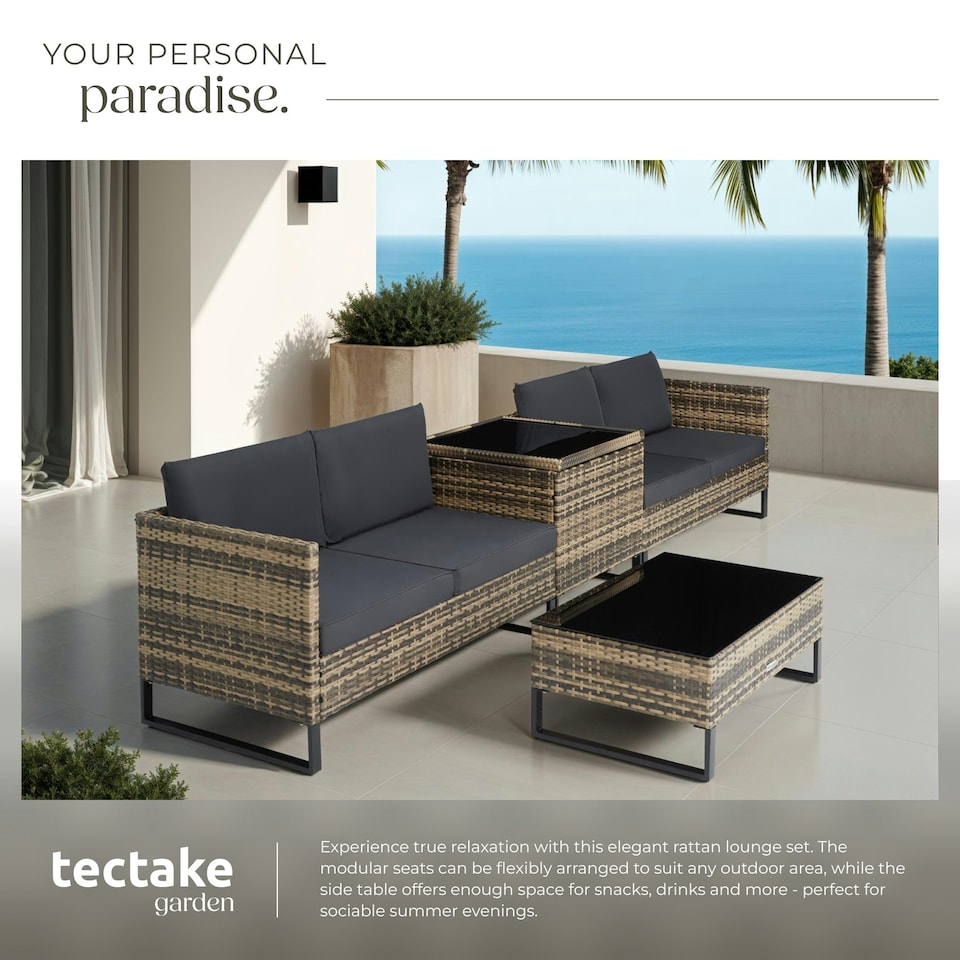 image 1 of Garden Furniture Set Ostuni - for 4 people, large storage box, table, thick cushions - Nature