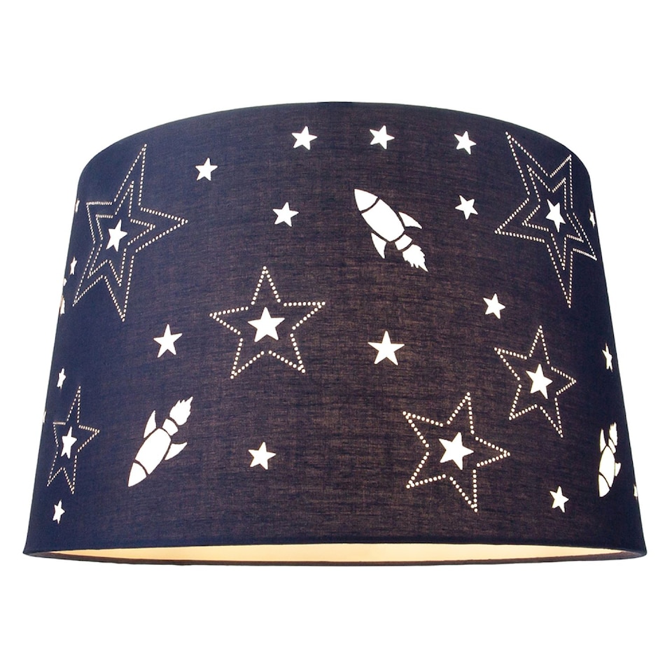 image 1 of Fun Rockets and Stars Childrens/Kids Blue Cotton Bedroom Pendant or Lamp Shade | Blue | Blue | 1