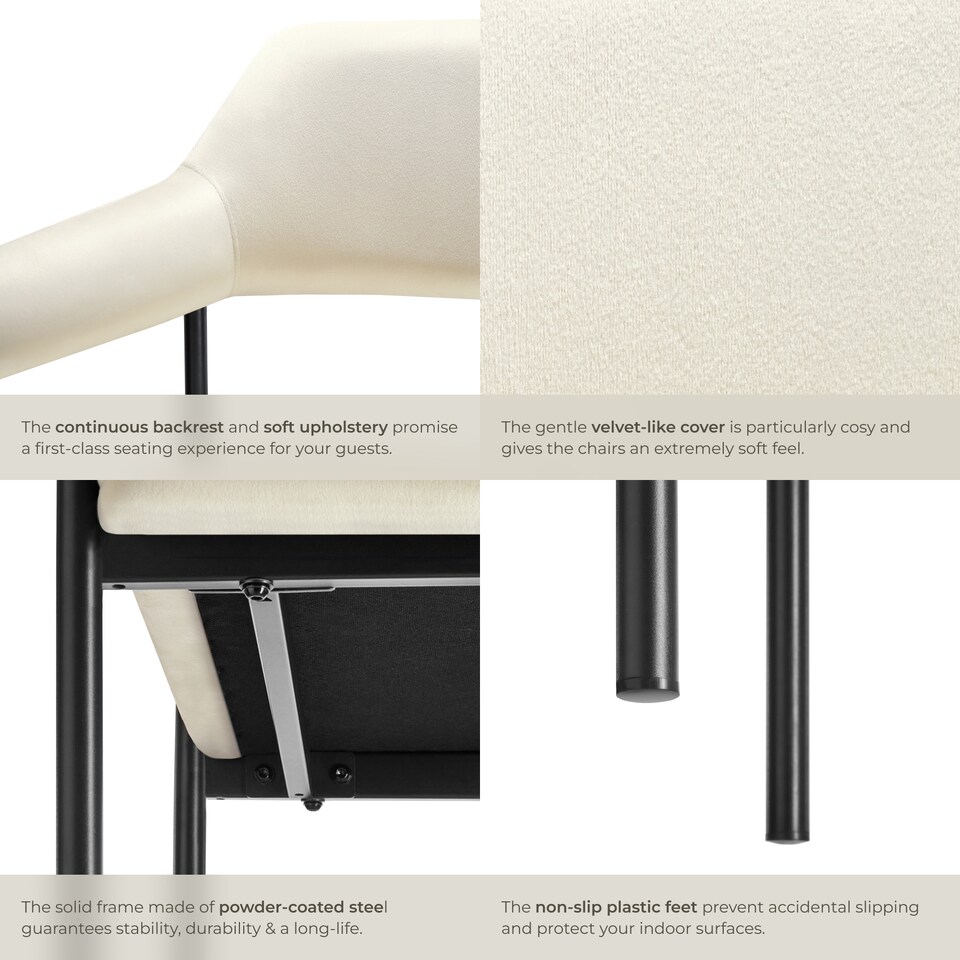 image 1 of Armchair Doe - durable fabric, black powder-coated legs, 120 kg load, 58 x 62 x 85 cm | White | velvet look off-white | 6