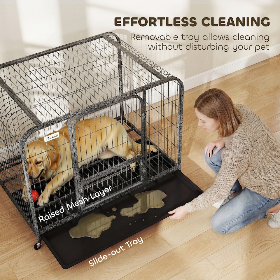 image 1 of PawHut Heavy Duty Dog Crate, Large Dog Cage with Wheels and Tray