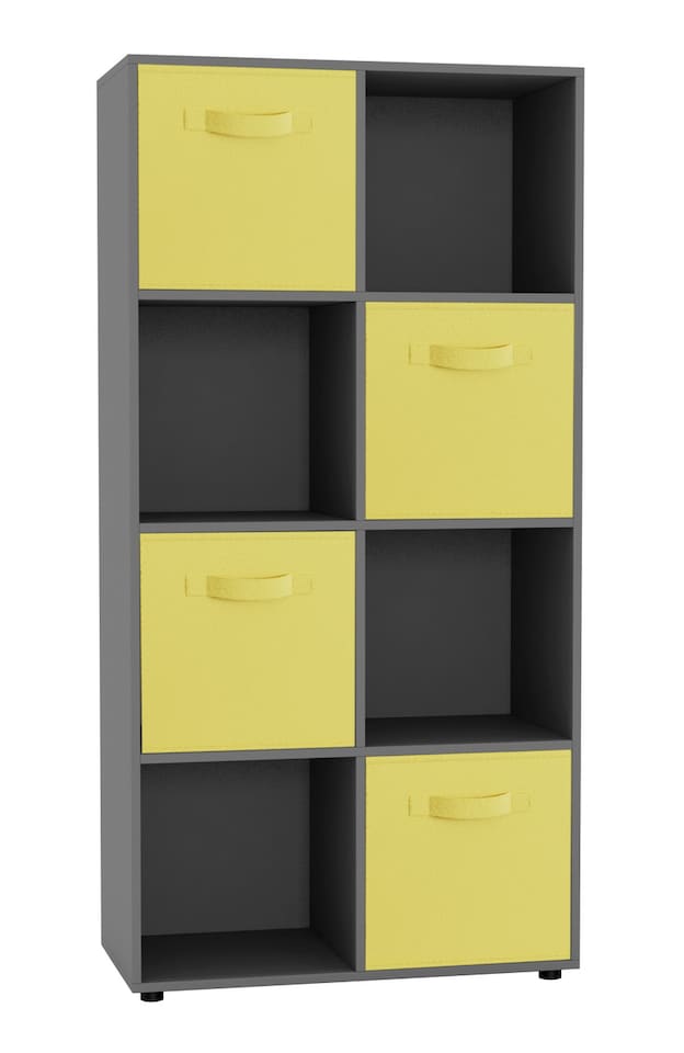 image 1 of 8-Cube Shelving Unit With Non Woven Inserts | Grey | Grey & Yellow | 1