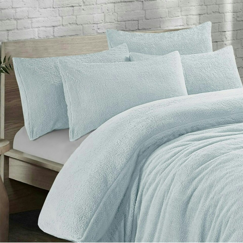 image 1 of Teddy Bear Fleece Duvet Cover Set - Single - Blue