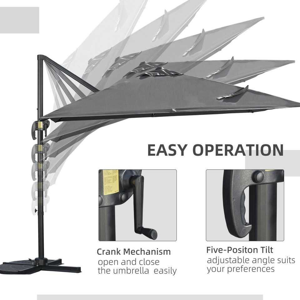 image 1 of Outsunny 2.7 x 2.7 m Cantilever Parasol Garden Umbrella w/ Cross Base Dark Grey
