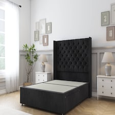 Sloomy Dior Black Naples Divan Bed Base No Drawers With 54 Inch Wingback Headboard | Black | Black | Small Double | 1