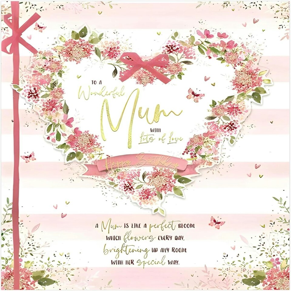 image 1 of Pink Heart Wreath Wonderful Mum Birthday Large Boxed Card