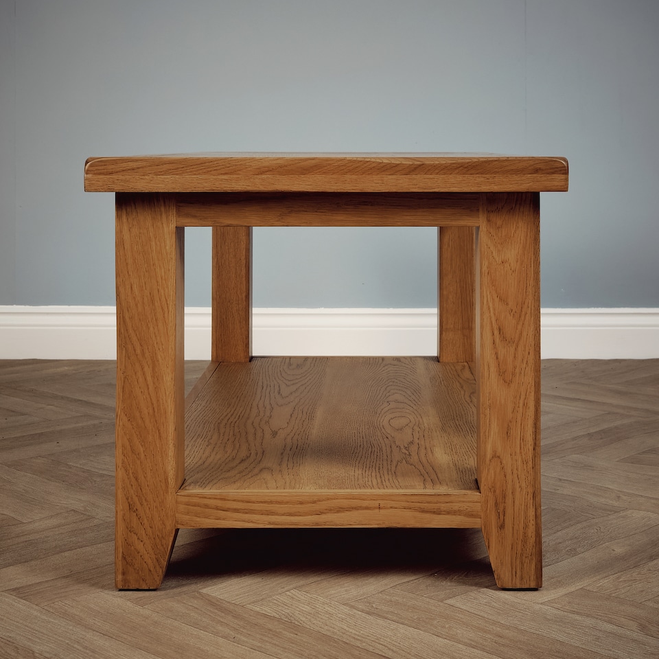 image 1 of Rustic Oak Coffee Table With Shelf Fully Assembled 105cm Wide x 50cm High x 55cm Deep