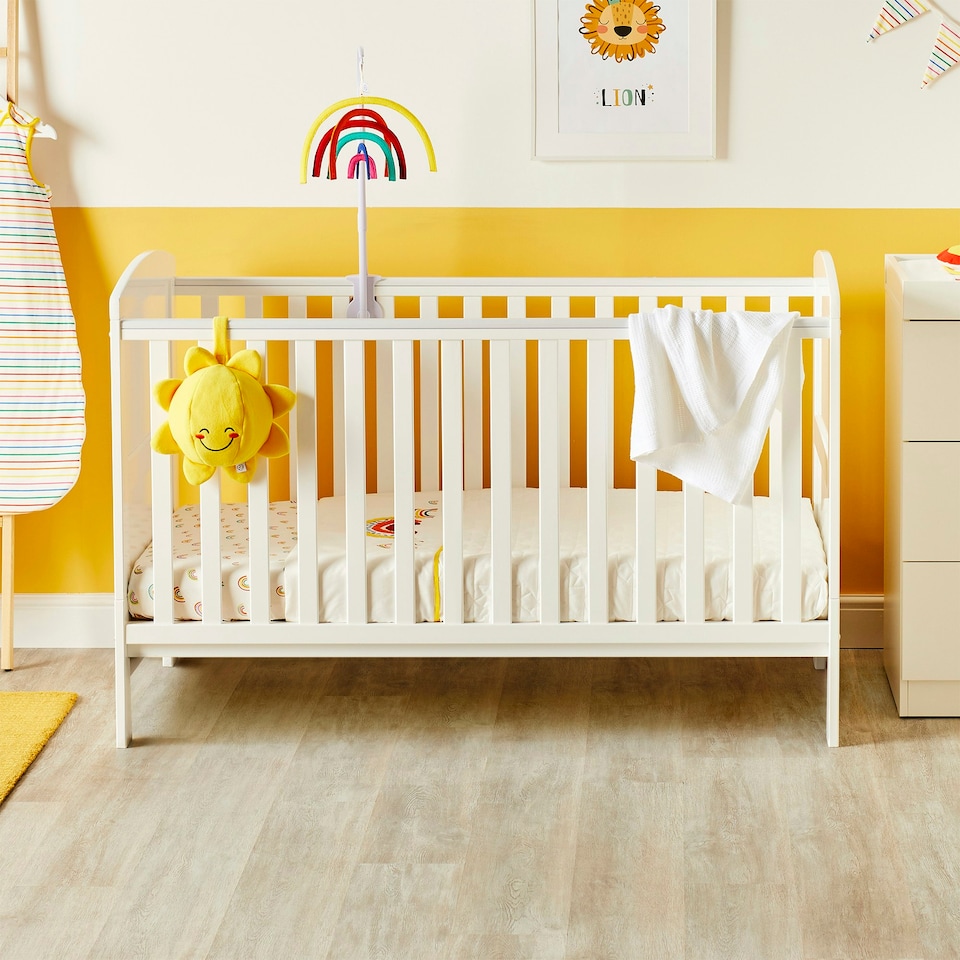 image 1 of Coleby Classic Cot Bed - Convertible Cot, Birth to 4 Years, Adjustable Base & Teething Rails (White)