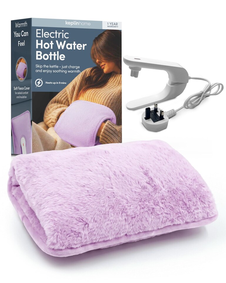 image 1 of Keplin Rechargeable Electric Hot Water Bottle Flannel Cover Auto Shut Off