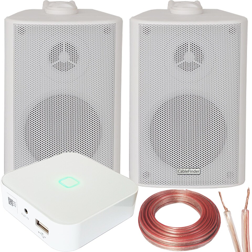 image 1 of 80W Mini WiFi Stereo Amplifier & 2x 60W White Wall Mounted Speaker Audio System