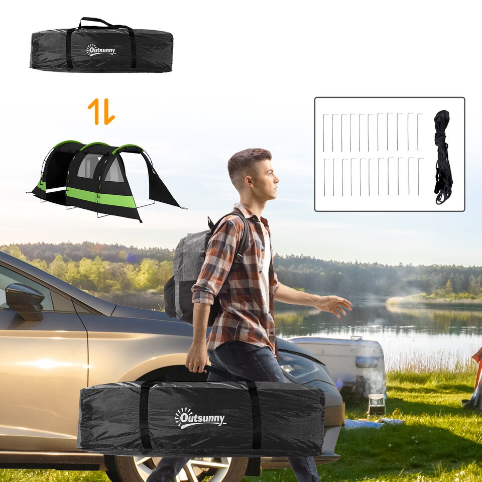 image 1 of Outsunny Blackout Camping Tent with Bedroom & Living Room for 4-5 Person, Black