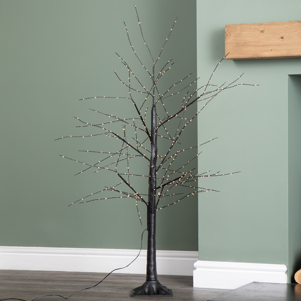 image 1 of 4ft (1.2m) Tall Light up Black Micro Dot Christmas Tree with 400 Warm White LEDs and Remote Control