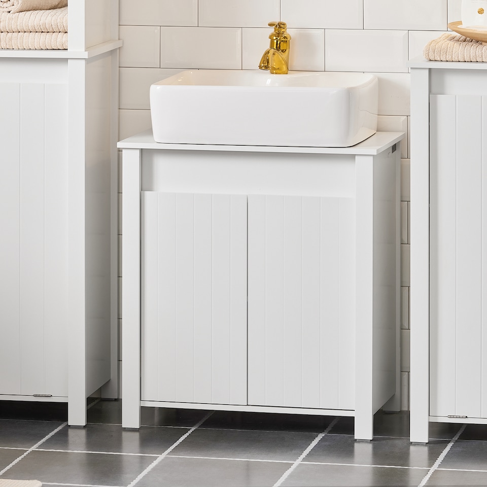 image 1 of SoBuy Compact Under Sink Cabinet with Adjustable Shelf, White, 23.6x13.4x25.8 inches, 14.3 kg - BZR101-W